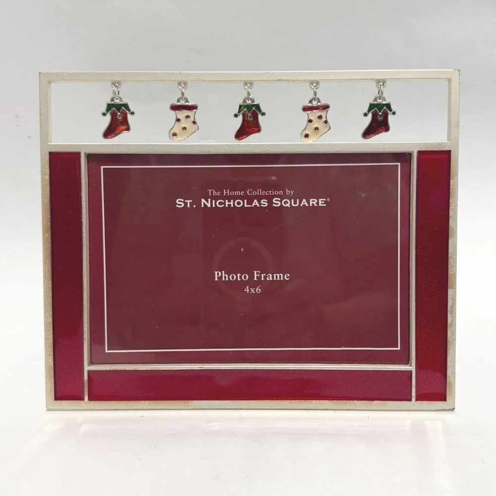 St Nicholas Square Christmas Holiday Jewel Red 4x6 Photo Frame Stocking Charms